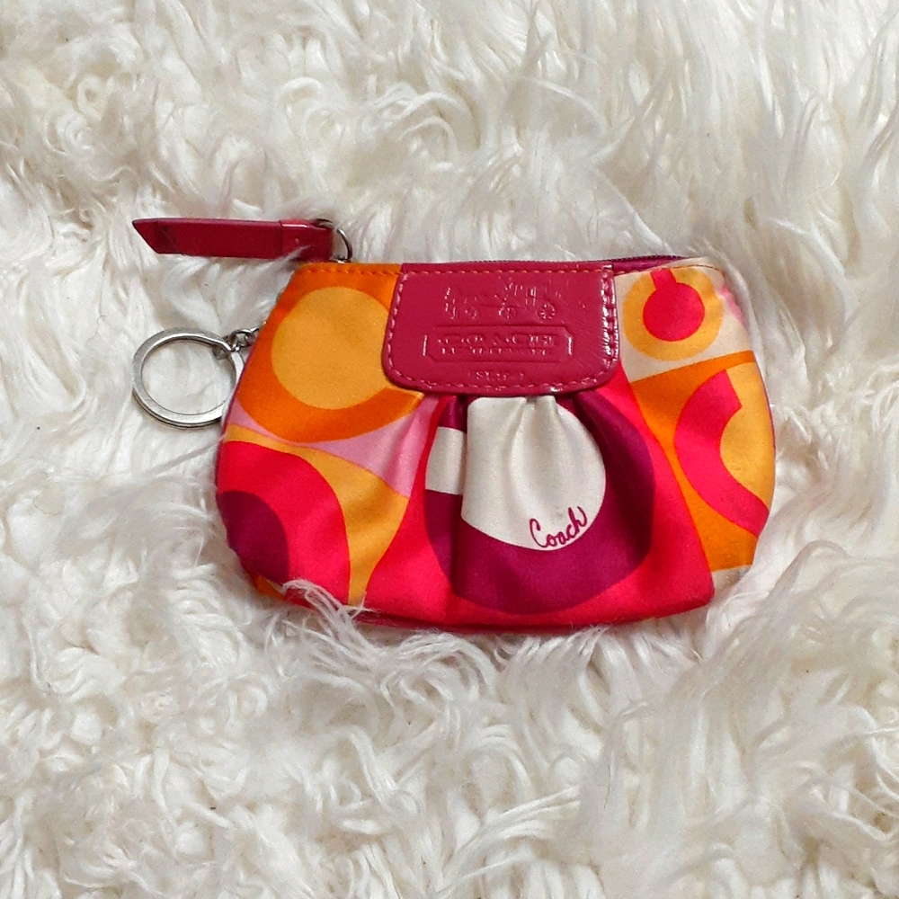 Vtg Coach Hot Pink & Orange Keychain Bag